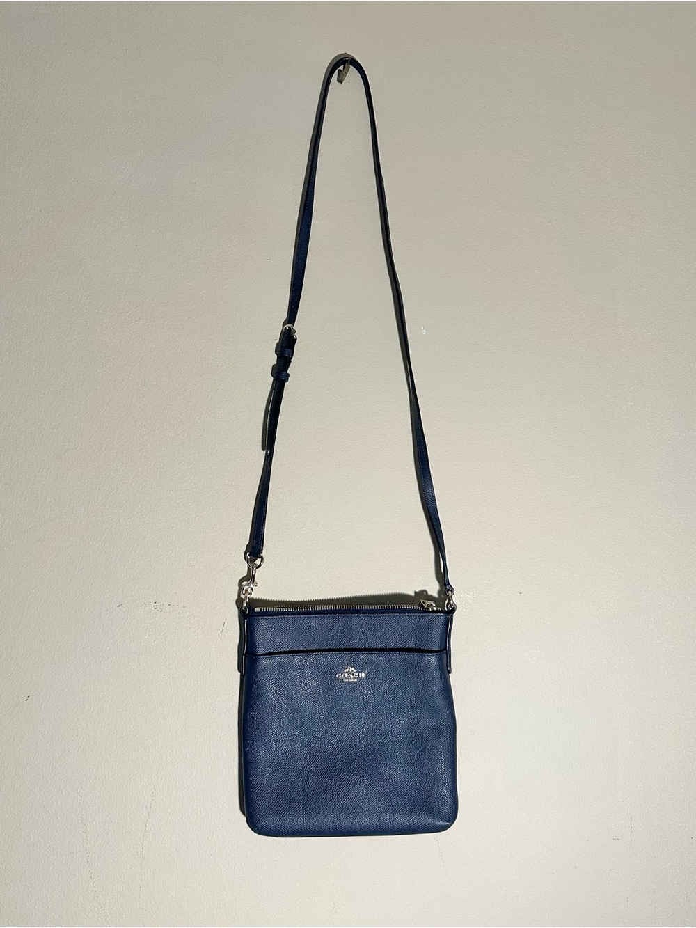 Coach Small Navy Leather Crossbody with Silver Hardware
